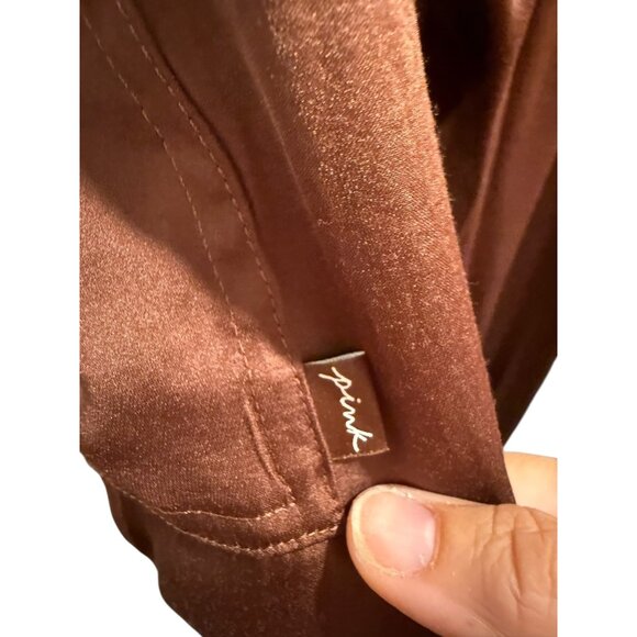 New Pink VS Brown Satin Drawstring Cargo Pants sz L - Picture 6 of 8